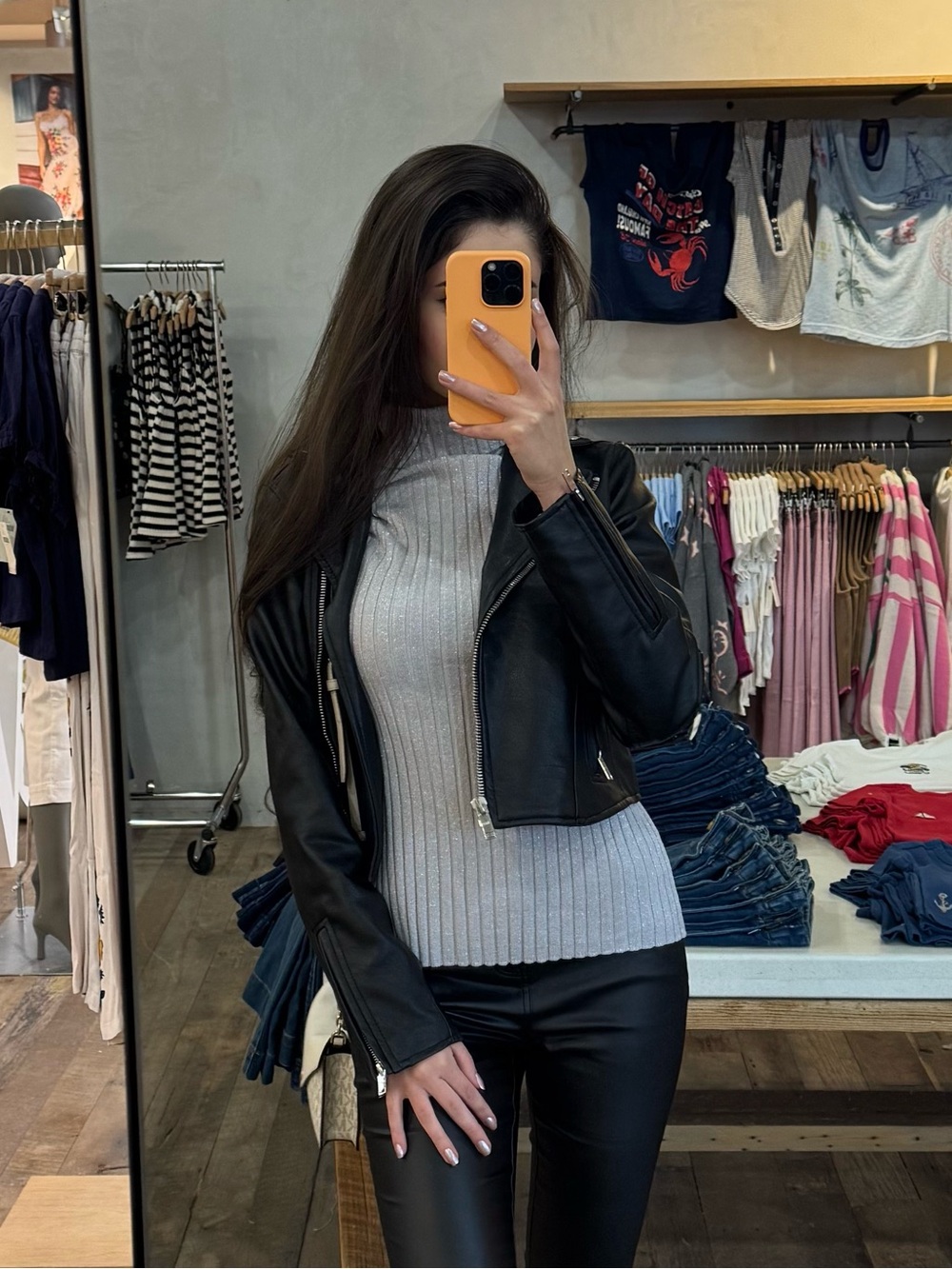Silver glitter ribbed knit turtleneck sweater